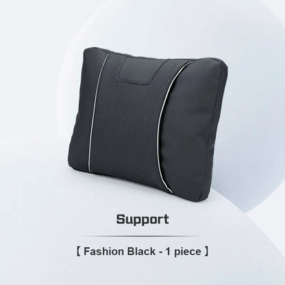 Custom Logo Leather Car Seat Neck Pillow & Lumbar Support Cushion