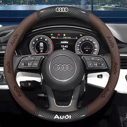 Audi Carbon Fiber Leather Steering Wheel Cover – A Series/Q Series/S & RS Series/ TT - O Carbon Brown