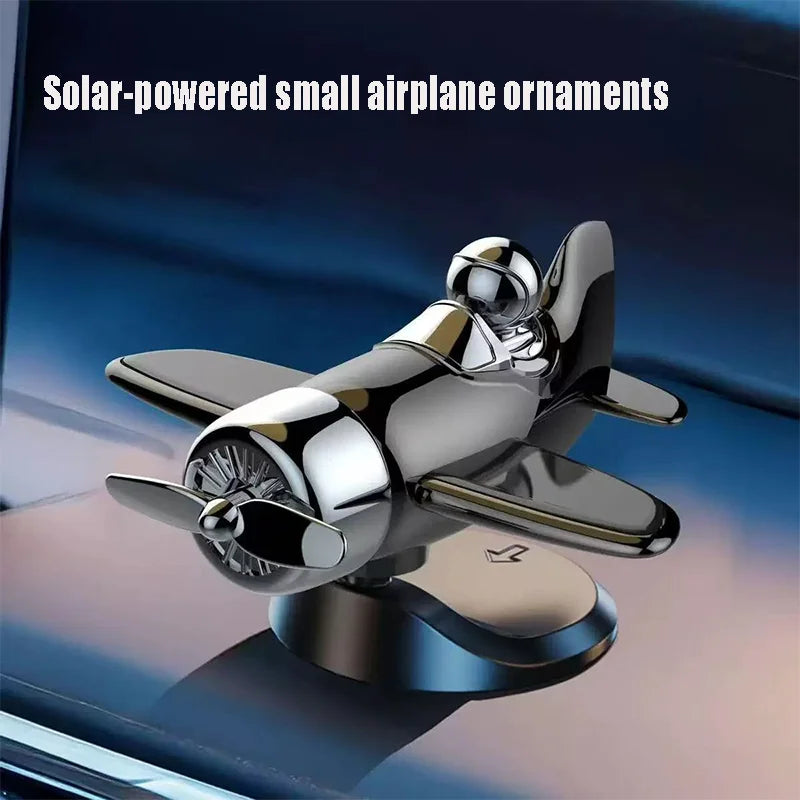 Solar Rotating Aeroplane Dashboard Ornament - Black 1pc