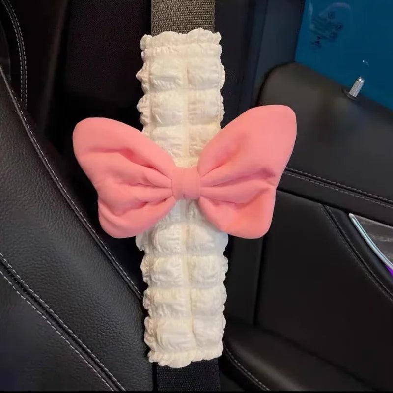 Pink Bow Plush Seatbelt Cover Shoulder Pad Protector Car Cushion