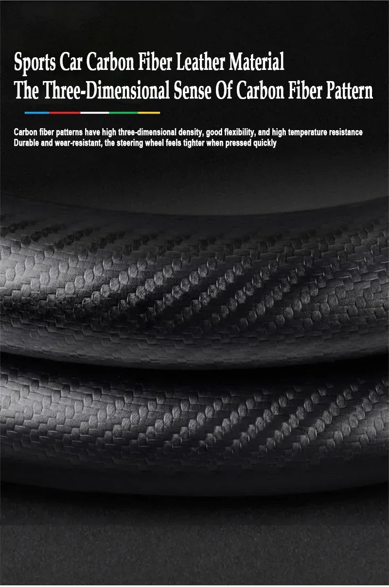 FAW Besturn Carbon Fiber Suede Steering Wheel Cover - D Black-Carbon+Suede