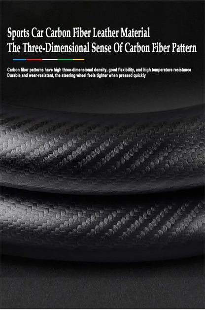 FAW Besturn Carbon Fiber Suede Steering Wheel Cover - D Black-Carbon+Suede