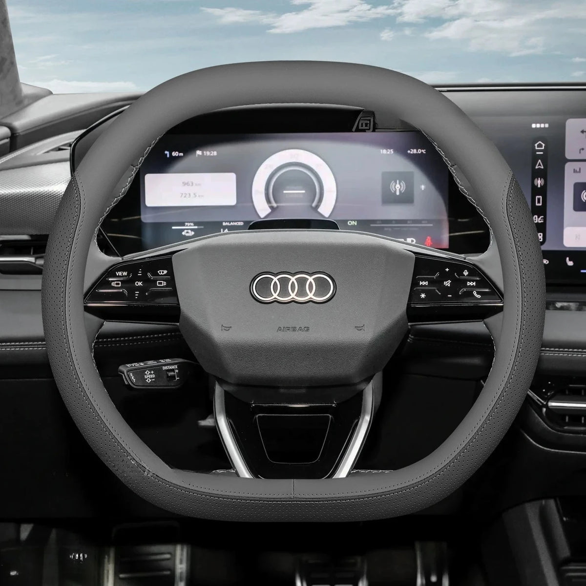 Audi Leather Steering Wheel Cover – Double D-Shape Fit for Q3, Q5, A3, A5, A6 & Q4 e-tron