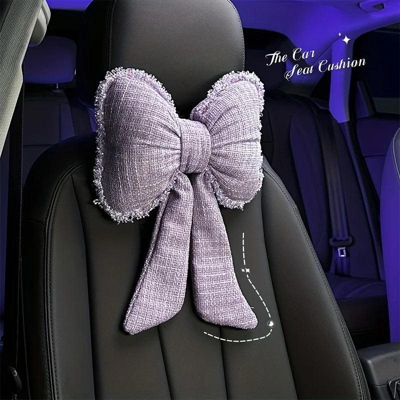 Tweed Bowknot Car Headrest Neck Pillow - Fashion Car Interior Decor