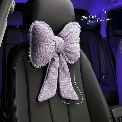 Tweed Bowknot Car Headrest Neck Pillow - Fashion Car Interior Decor