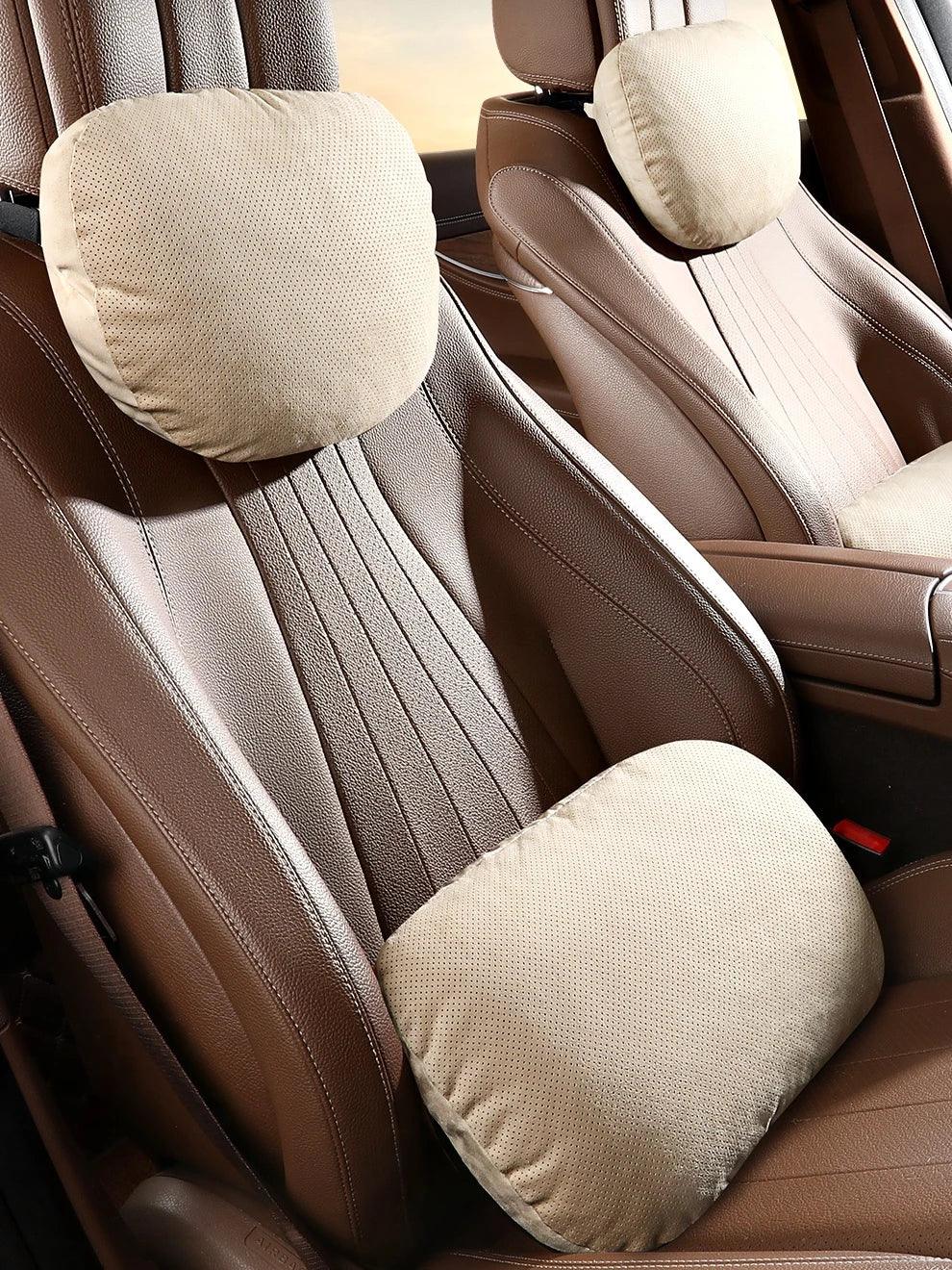 Breathable Suede Car Seat Headrest & Lumbar Pillow - Beige Headrest