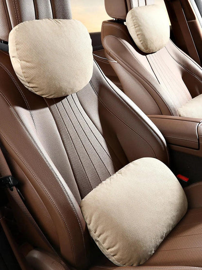 Breathable Suede Car Seat Headrest & Lumbar Pillow - Beige Headrest