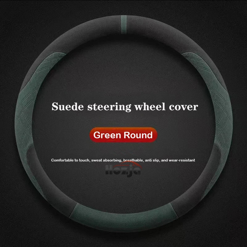 Genesis Suede Steering Wheel Cover - Round Shape / Green