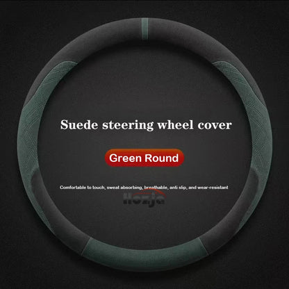 Genesis Suede Steering Wheel Cover - Round Shape / Green
