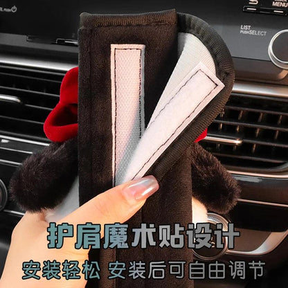 Cartoon Bow Dog Seatbelt Cover Cushion Pad - Kids Ladies Auto Safety