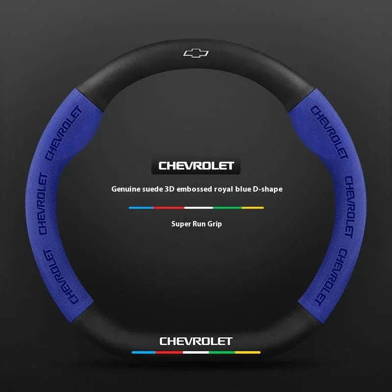 Chevrolet Suede Carbon Fiber Steering Wheel Cover - Type D Blue B