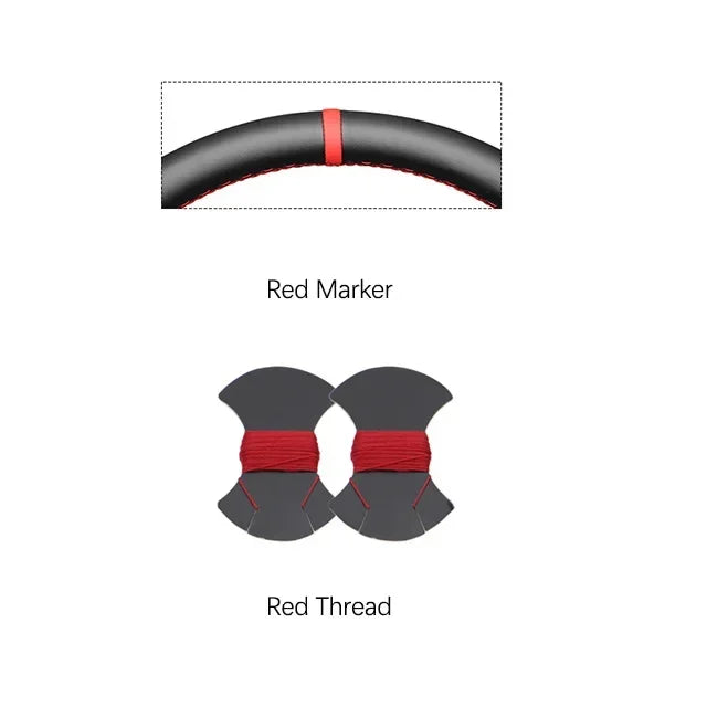 GMC Hand-Stitched Steering Wheel Cover - Round Shape / Red Marker