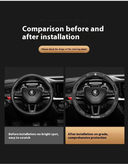 Skoda Kodiaq Octavia Superb Carbon Fiber Steering Wheel Cover - D Carbon Beige