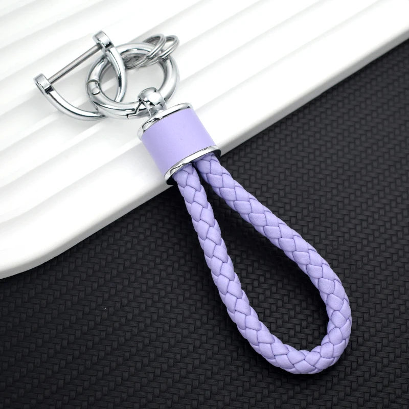Braided Leather Keychain Loop with Metal Ring