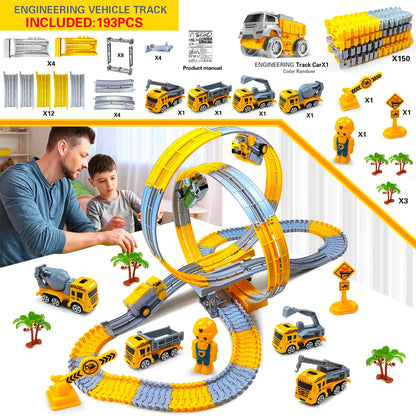 Kids Electric Track Car Set – Engineering Puzzle Racing Toy - 2pcs car-GC