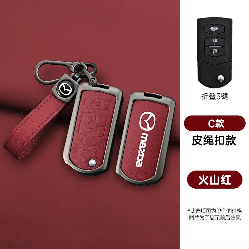 Genuine Leather Flip Key Case Cover for Mazda 2 3 5 6 8 CX5 CX7 CX9