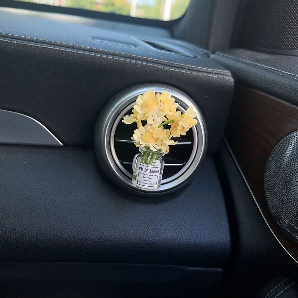 Car Air Vent Flower Clip Ornament – Glass Vase with Babysbreath & Jasmine