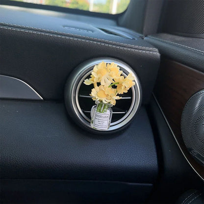 Car Air Vent Flower Clip Ornament – Glass Vase with Babysbreath & Jasmine