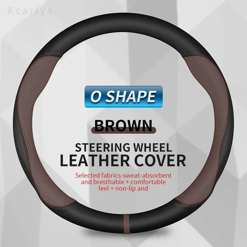 Genesis Round Leather Steering Wheel Cover - Round Shape / Brown