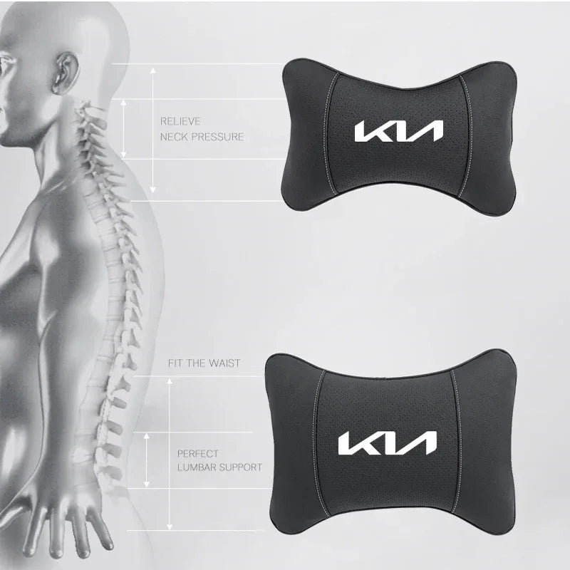 KIA Car Headrest & Lumber Support Pillow - Black Headrest