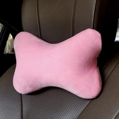 Soft Plush Car Neck Pillow - Cute Heart Print Bone-Shaped Headrest