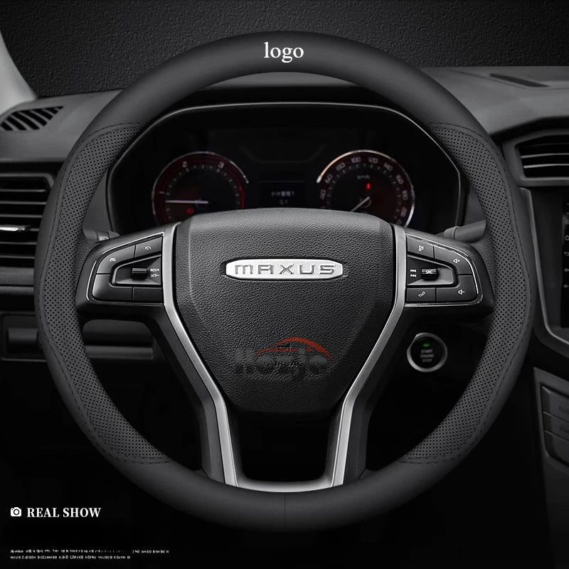 LDV Maxus Perforated Leather Steering Wheel Cover - Round Shape / Black with Logo