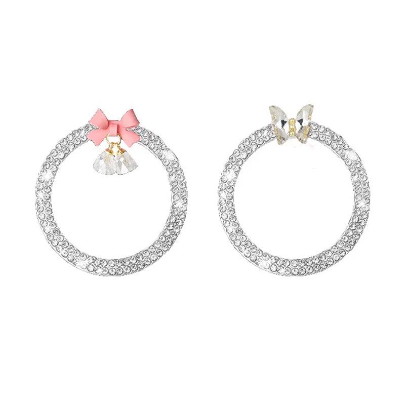 2pcs Rhinestone Car Start Button Covers Diamond Butterfly Stickers