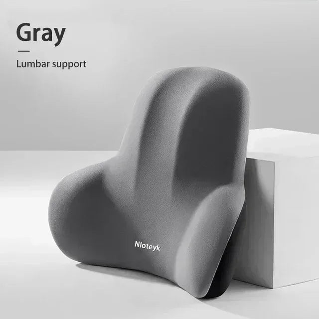 AutoComfort Memory Foam Headrest Lumbar Support Set Car Seat Cushion - lumbar gray