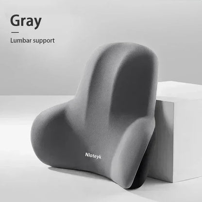 AutoComfort Memory Foam Headrest Lumbar Support Set Car Seat Cushion - lumbar gray