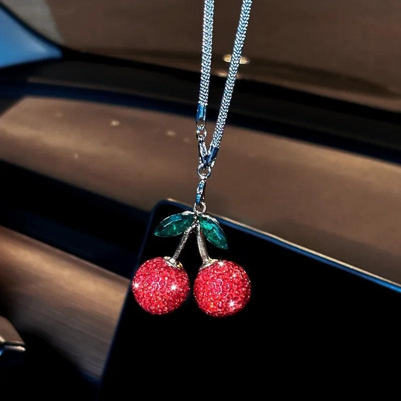 Cherry Crystal Rhinestone Car Mirror Ornament Hanging Pendant Decor