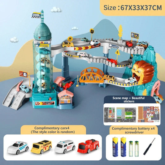 Lion Theme Car Track Playset – Kids Racing Toy with Diecast Cars - 