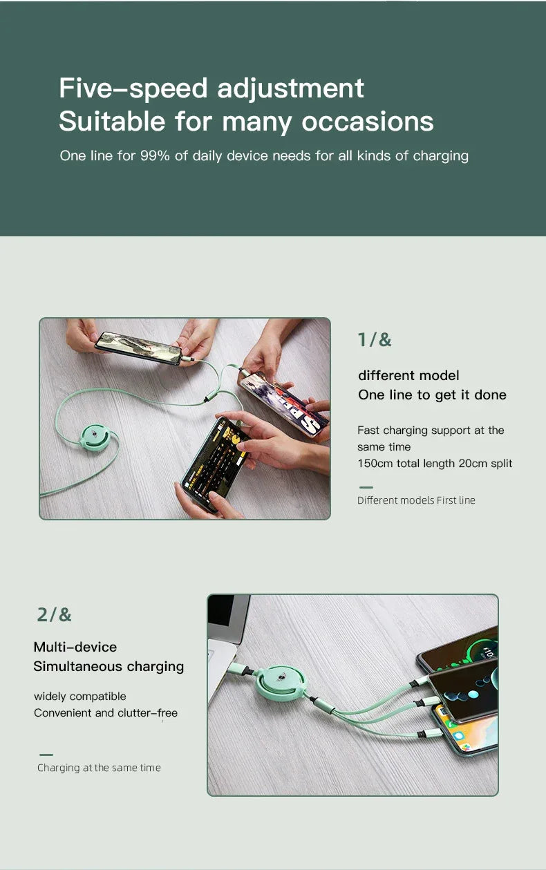 Mini Cooper 3-in-1 USB Type C Fast Charger Wire - Green