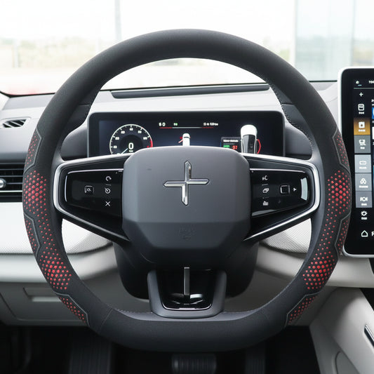 Polestar Carbon Fiber Suede Steering Wheel Cover - D Leather Red