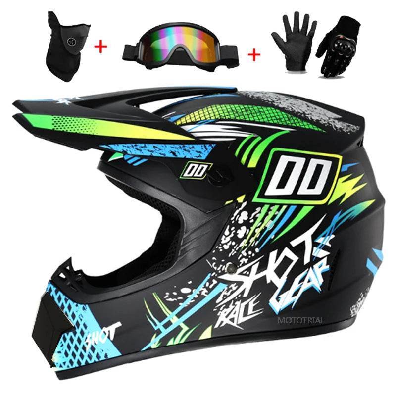 Full Face Off-Road Motorcycle Helmet + Goggles, Gloves & Face Mask - BAIZHUA / S