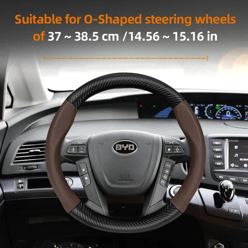 BYD Breathable Leather Carbon Fiber Steering Wheel Cover - Universal