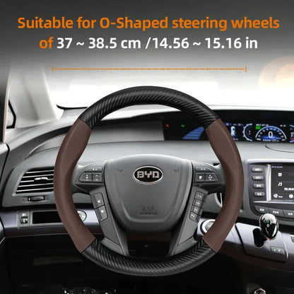 BYD Breathable Leather Carbon Fiber Steering Wheel Cover - Universal