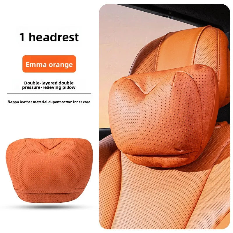 Leather Car Headrest Neck Pillow with Breathable Lumbar Support