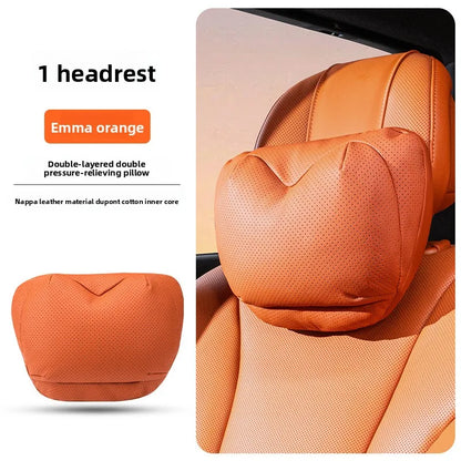 Leather Car Headrest Neck Pillow with Breathable Lumbar Support