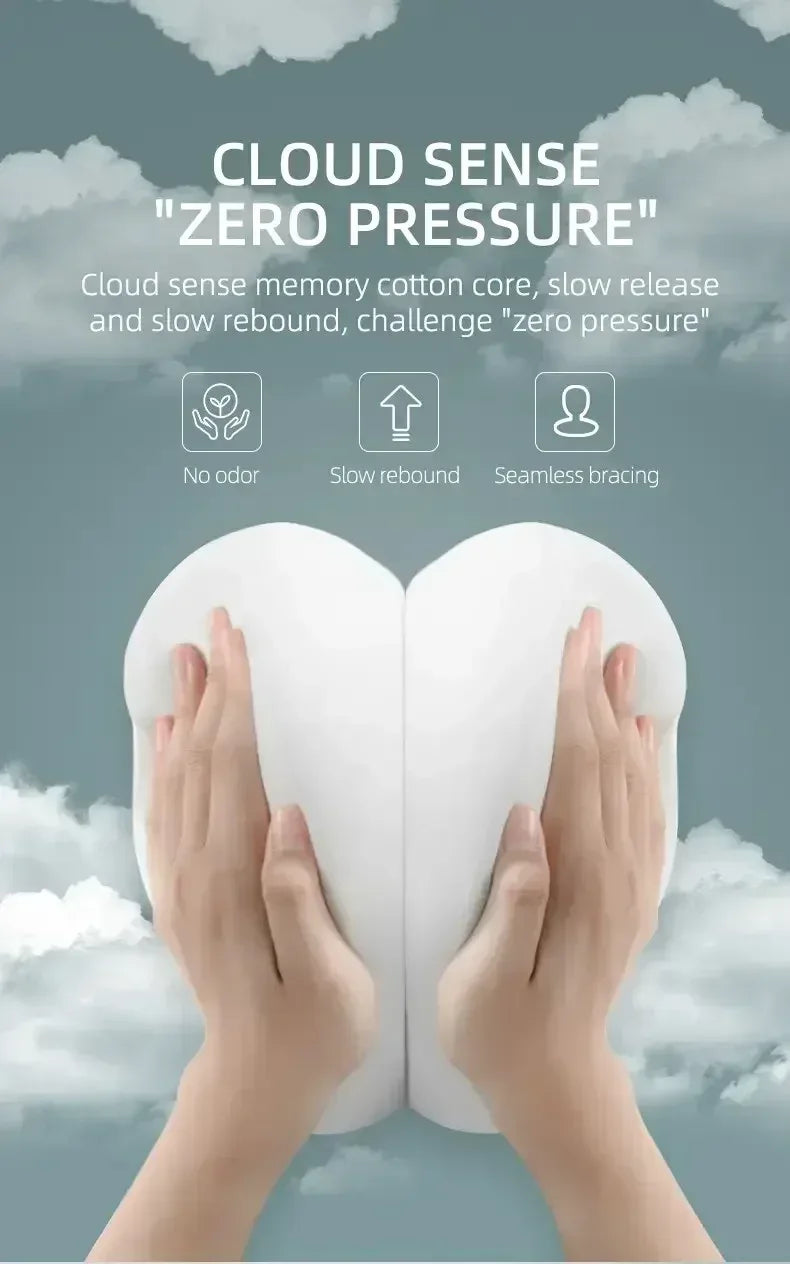 AutoComfort Memory Foam Headrest Lumbar Support Set Car Seat Cushion - headrest black