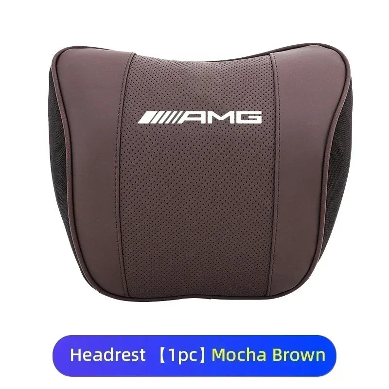 Mercedes Benz AMG Car Neck & Lumbar Support Pillow - Brown Headrest