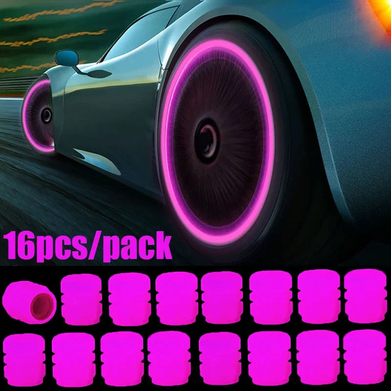 4/16pcs Luminous Valve Caps Car Fluorescent Tire Valves Cap Glow in The Dark Car Motorcycle Bike Wheel Plug Tyre Hub Cover Decor - Carmoods