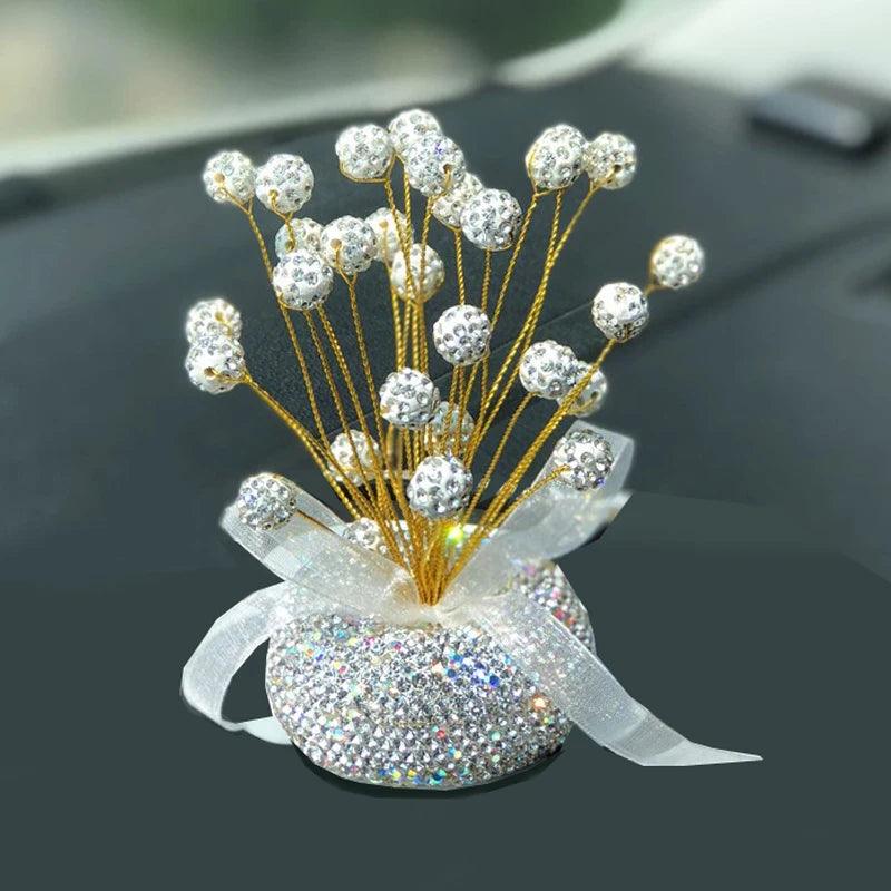 Diamond Crystal Car Dashboard Ornament with Balloon Ribbon Design