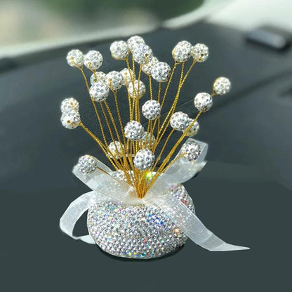 Diamond Crystal Car Dashboard Ornament with Balloon Ribbon Design