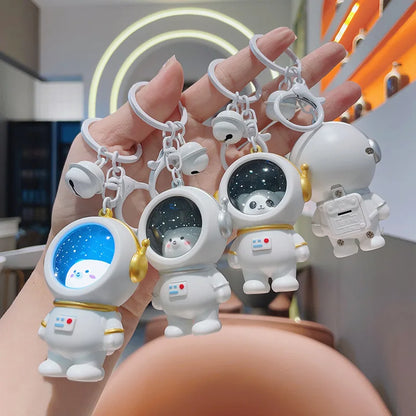 LED Astronaut Cat Keychain Night Light Glowing Charm Pendant