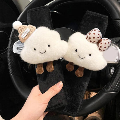 Plush Bow Cloud Seatbelt Pad - Wool Car Shoulder Cushion Protector