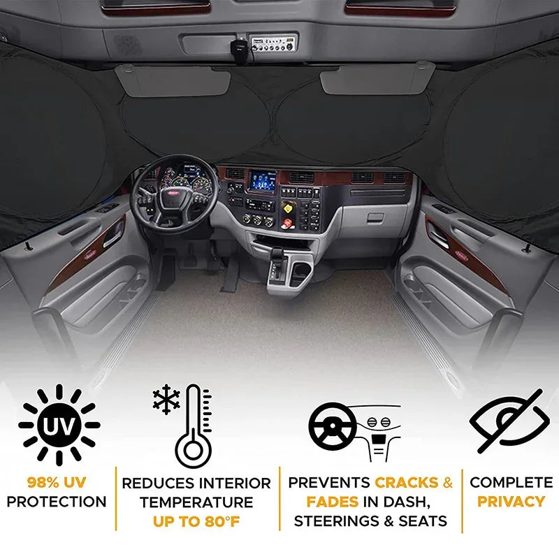 Universal Truck Windshield Sunshade - Foldable Front Window Cover - 