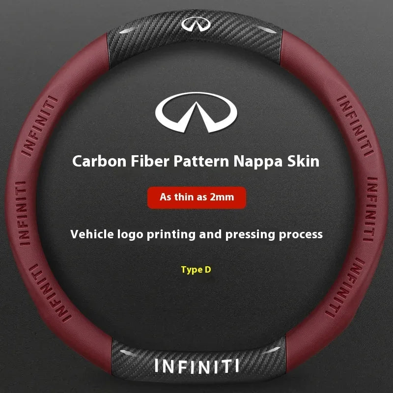 Infiniti Carbon Fiber Leather Steering Wheel Cover - D Carbon Fiber Red