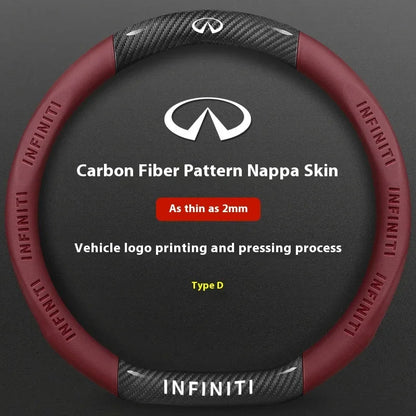 Infiniti Carbon Fiber Leather Steering Wheel Cover - D Carbon Fiber Red