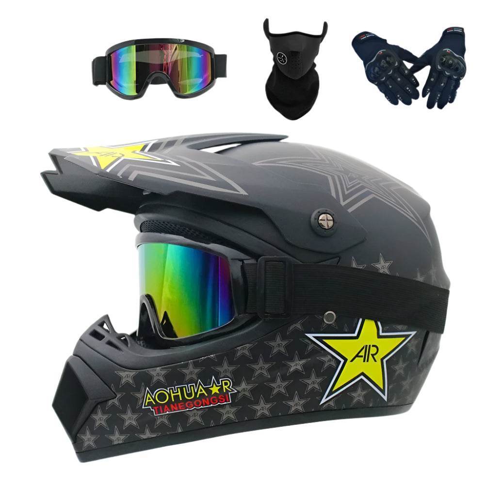 Full Face Off-Road Motorcycle Helmet + Goggles, Gloves & Face Mask - BAIZHUA / S