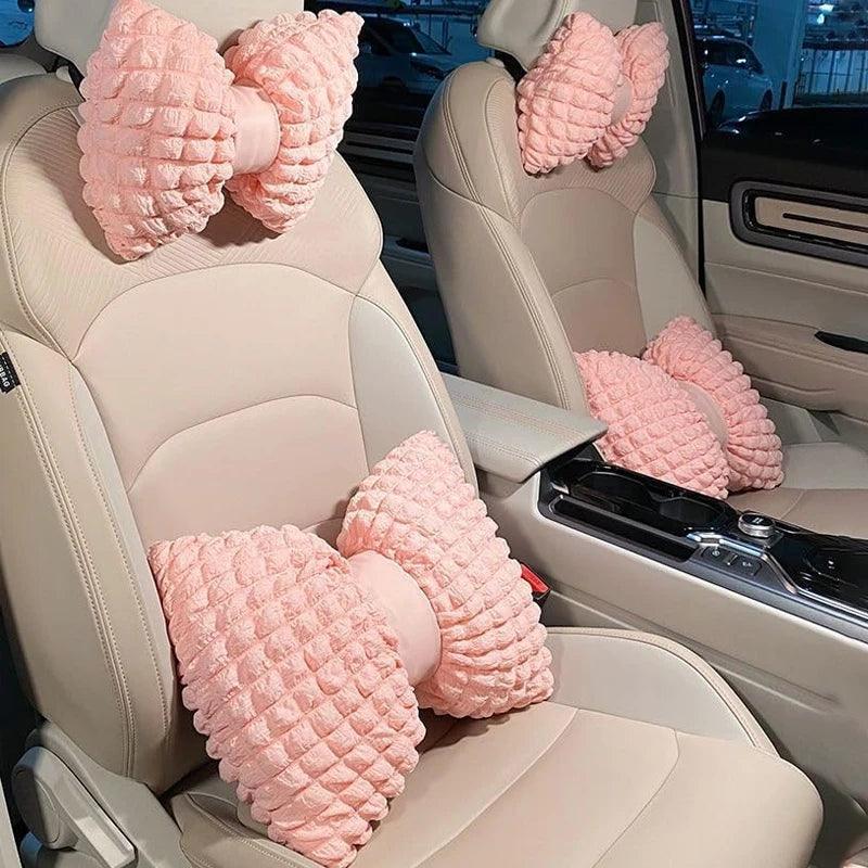 Pink Soft Car Neck Pillow & Lumbar Support Set